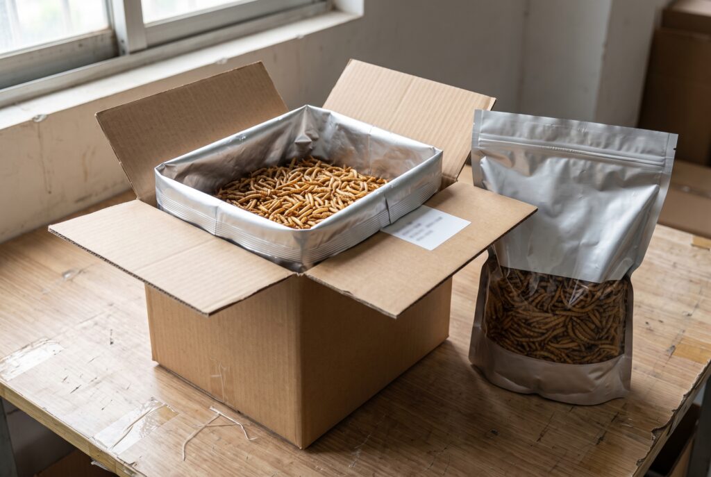 Moisture-barrier liner and sealed inner bag used for dried insect packaging