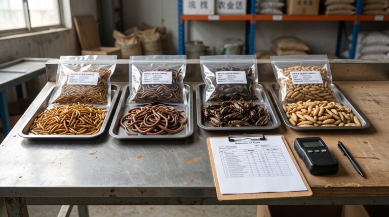 Dried insect batch samples prepared for commercial testing