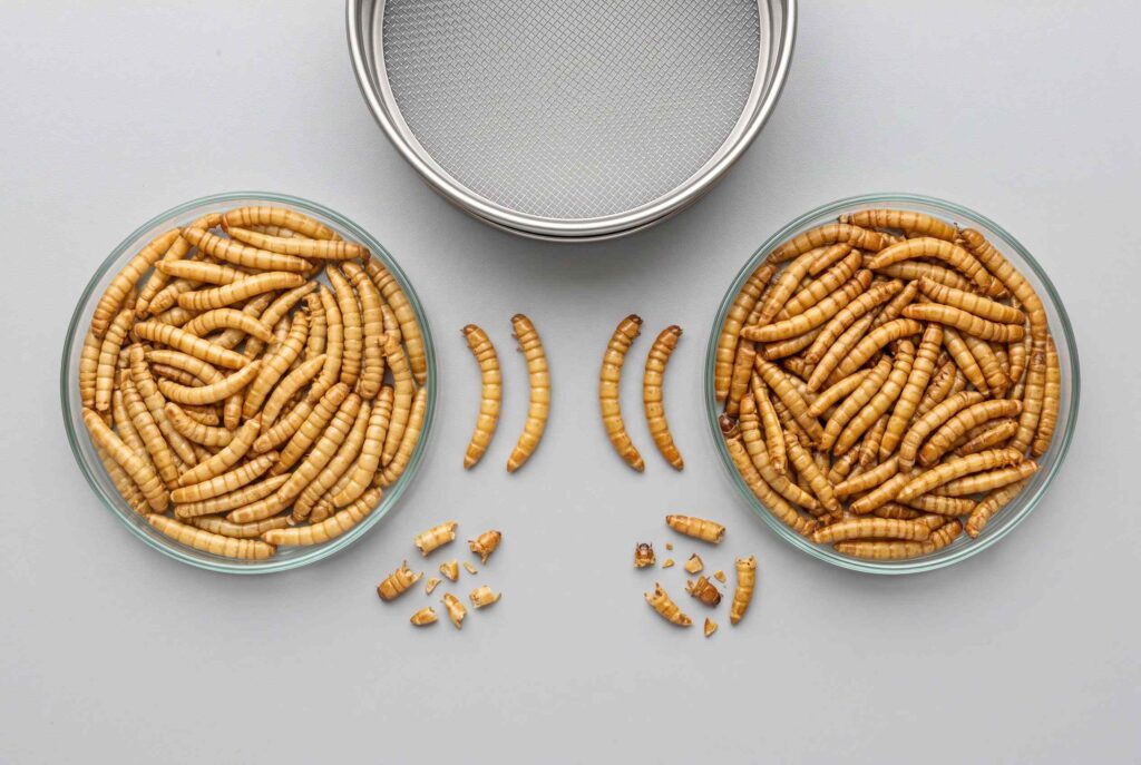 Microwave dried mealworms evaluated against a hot-air-dried sample for colour and intactness