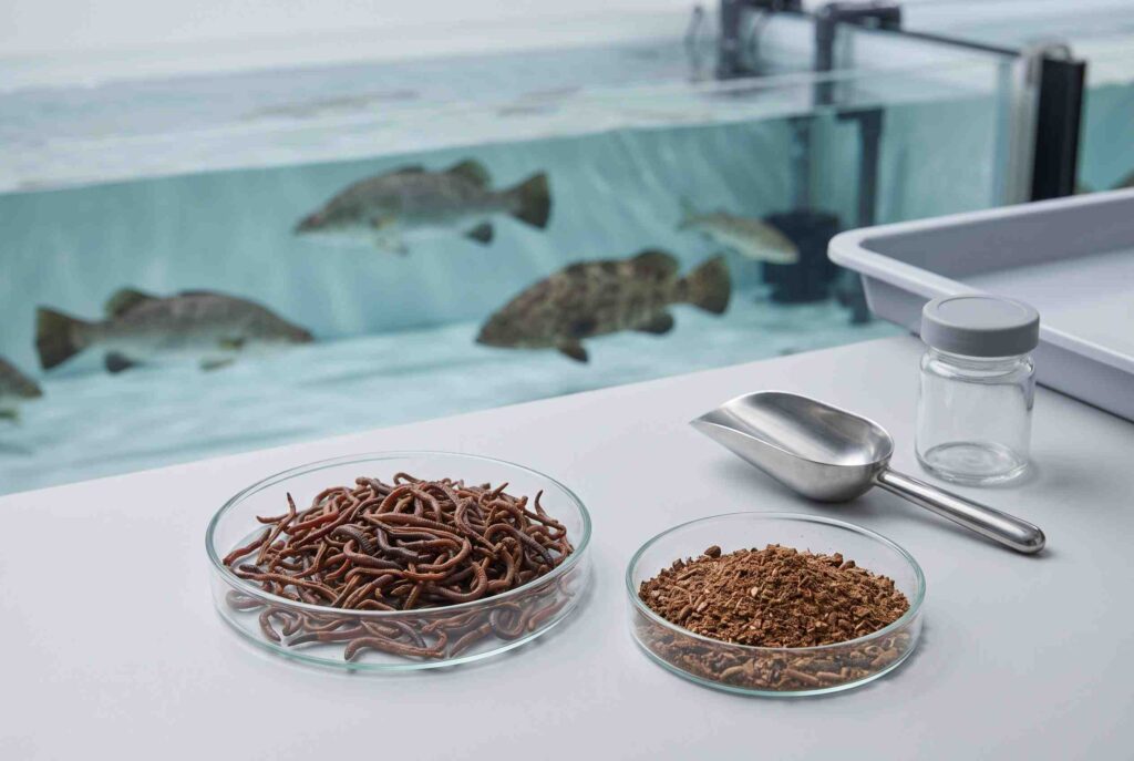 Dried earthworms for aquaculture evaluated as whole product and material for further processing