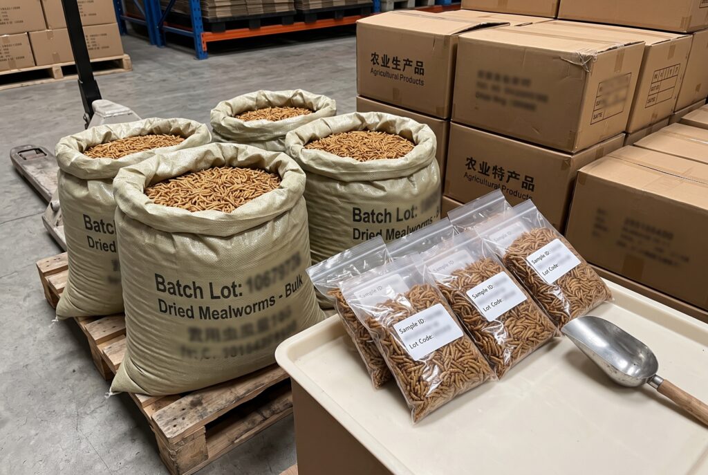 Representative samples collected from a dried insect commercial batch