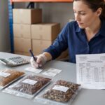 Buyer reviewing a dried insects COA and product samples