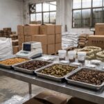Dried insect samples and moisture testing equipment prepared for B2B quality evaluation