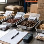 Whole dried insect batch samples prepared for commercial testing