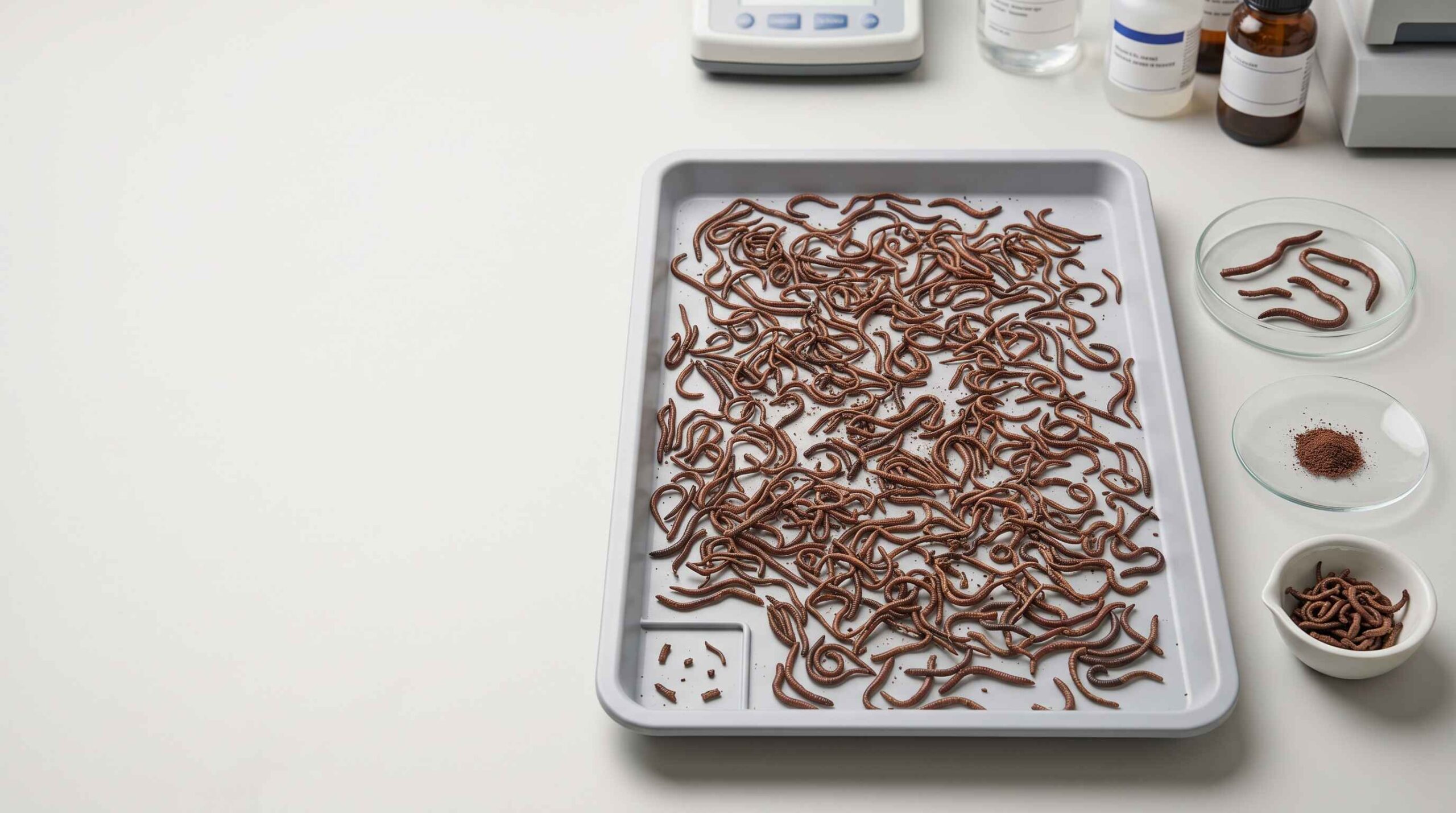 Dried earthworm specifications for ash moisture and cleanliness in B2B quality control