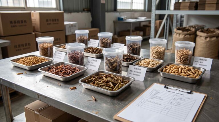 Dried insect samples arranged for B2B product evaluation