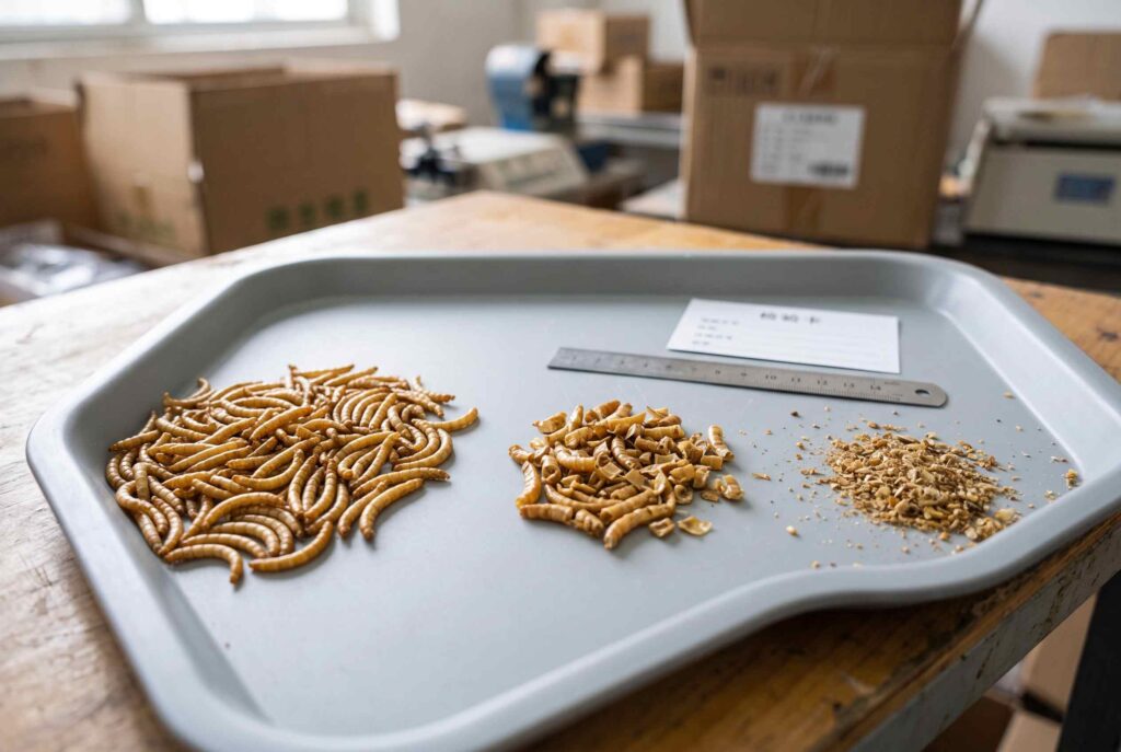 Whole pieces and fragments separated during dried insect sample evaluation