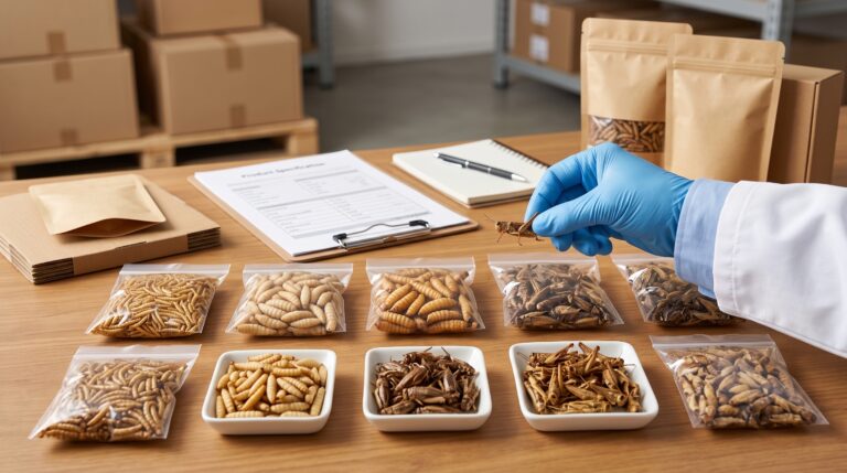 B2B buyer comparing bulk dried insect samples