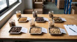 Dried insect samples arranged for B2B product evaluation