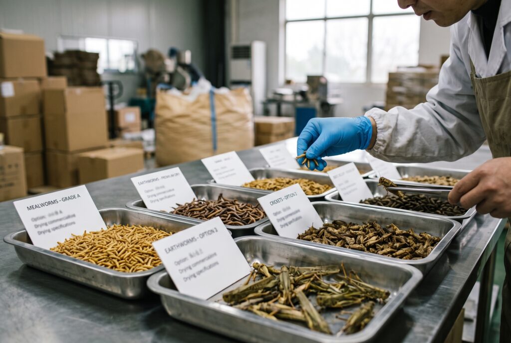 whole dried insect samples for product and processing selection