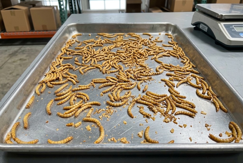 Wholesale dried mealworms inspected for breakage and usable yield