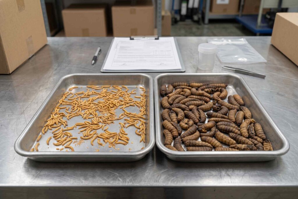 Mealworms protein content evaluation beside whole dried BSFL