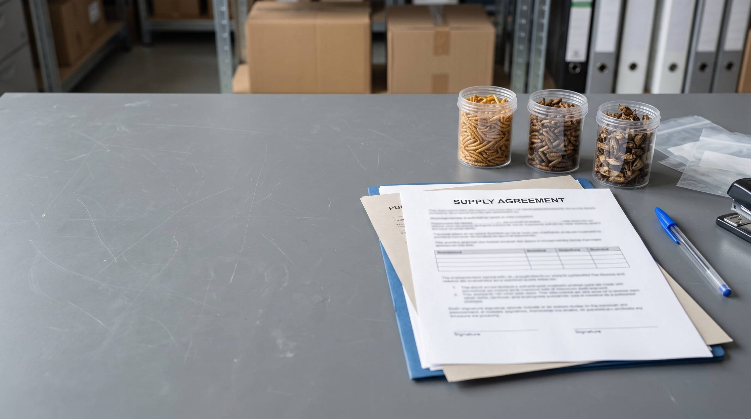 Bulk insect supply contract with dried insect samples and commercial purchasing documents
