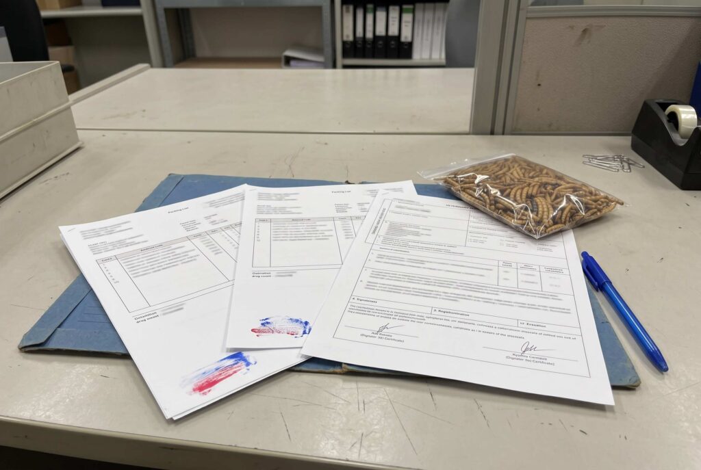 Importing bulk insects with health and commercial documentation